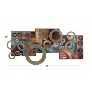 Decmode Contemporary 17 X 36 Inch Multicolored Metal and Wood Abstract Wall Art   556343814